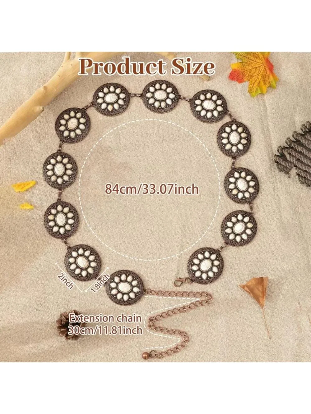 Turquoise Concho Chain Waist Belt for Women | Boho Western Style for Dresses